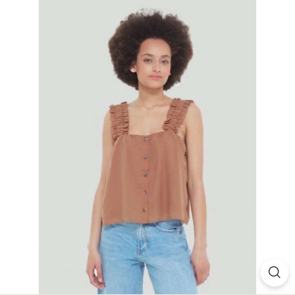 Brown Ruffled Button-Front Crop Top